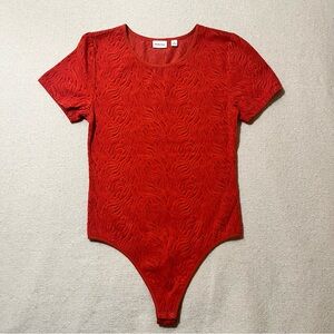 Babaton Shapelace Bodysuit Short Sleeve Crew Neck Top T-Shirt Bold Corsa Red M